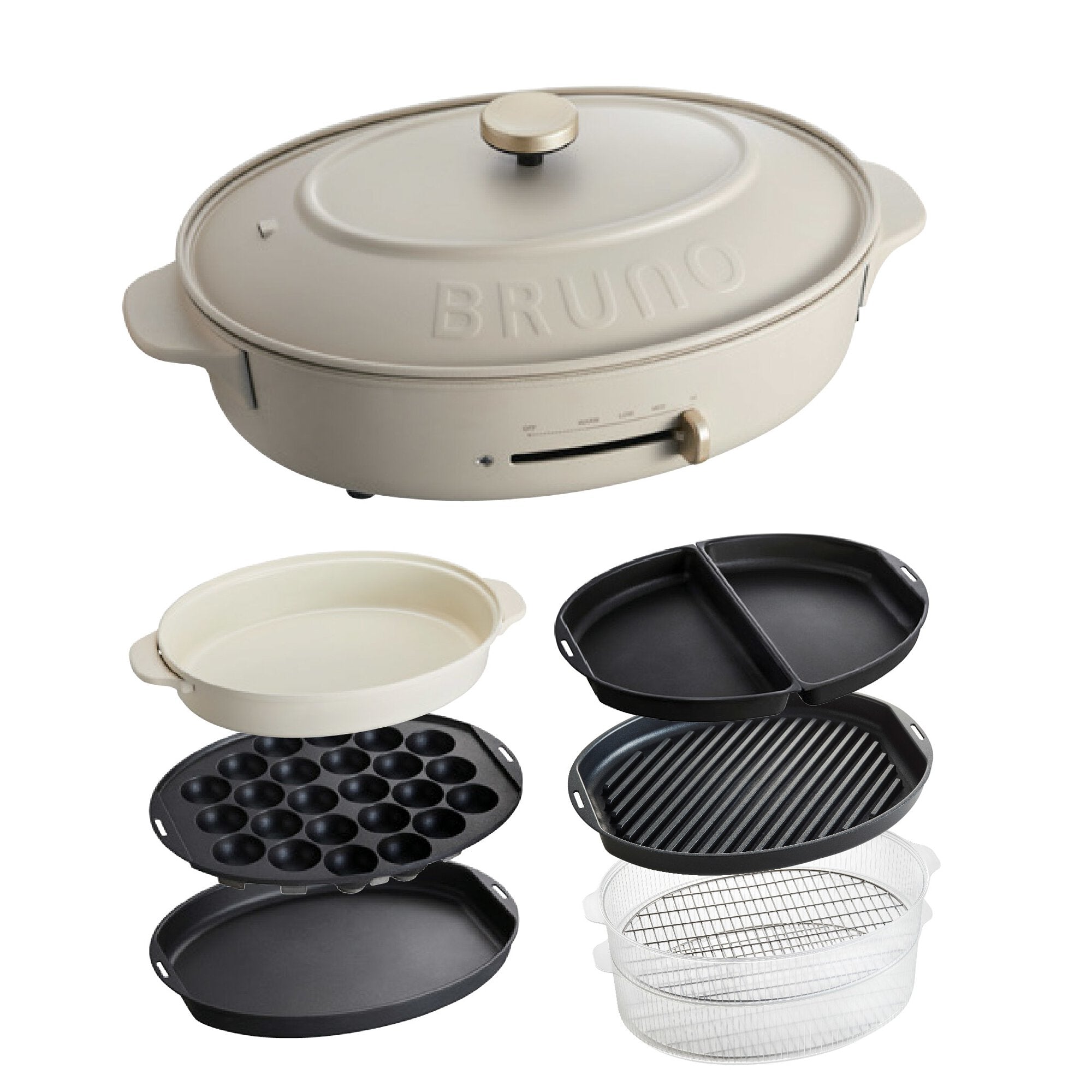 BRUNO Oval Hot Plate Set (Greige / Bundled with 6 Plates)