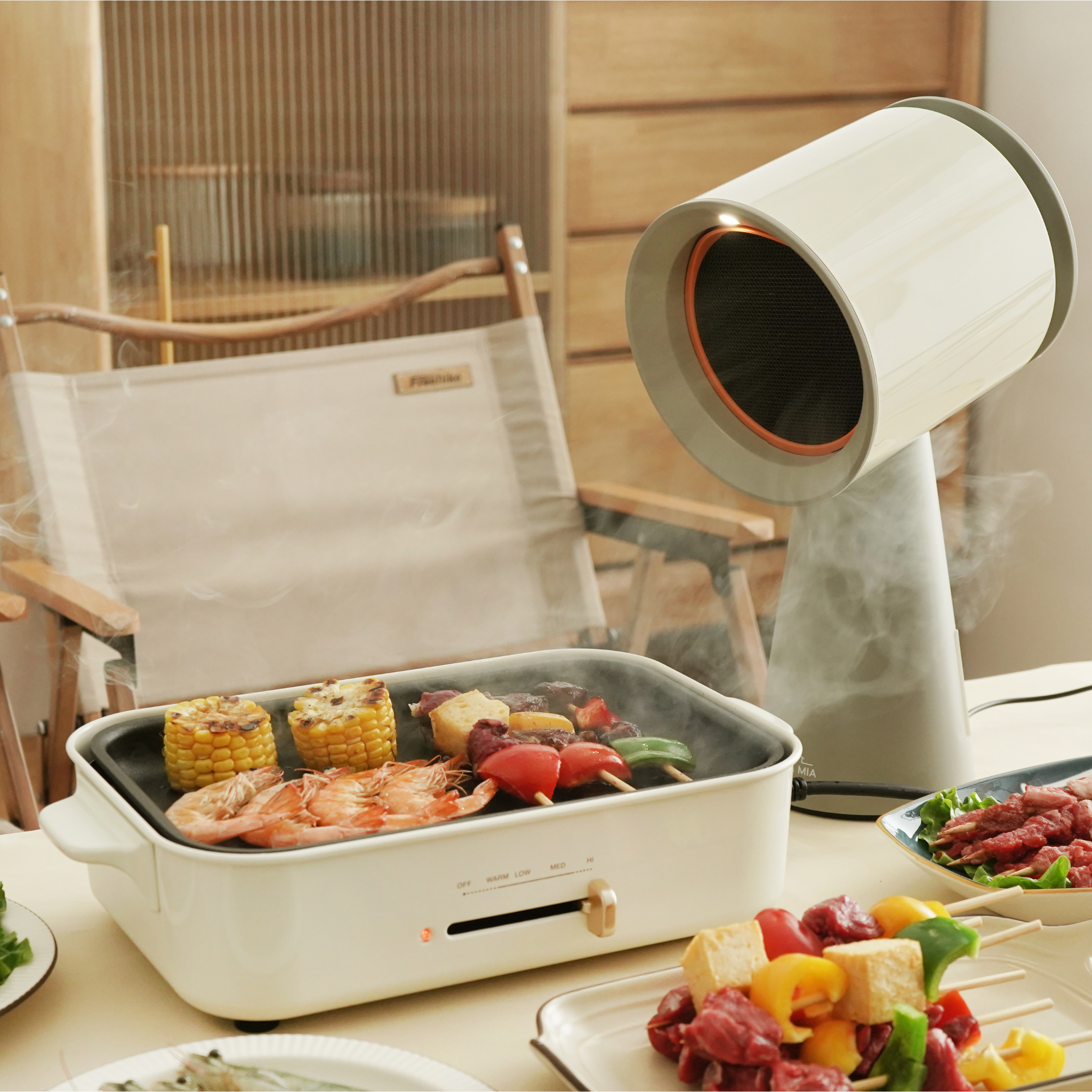 Combo! Compact Hot Plate - Red + Desktop Range Hood