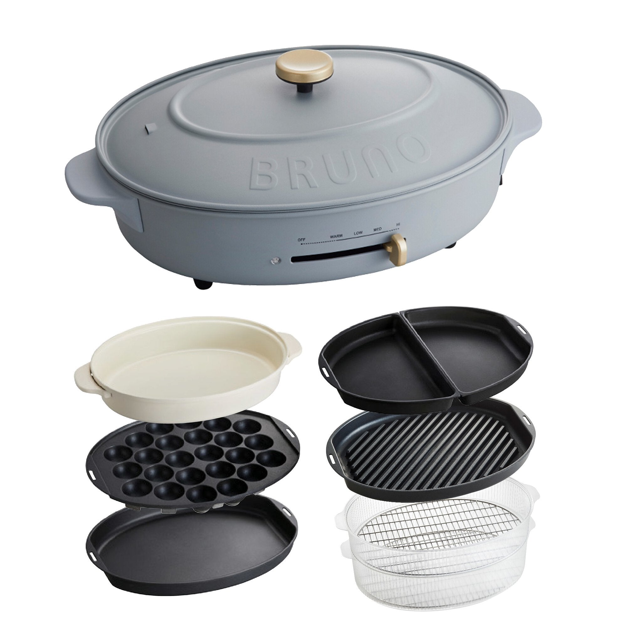 BRUNO Oval Hot Plate Set (Blue Gray / Bundled with 6 Plates)